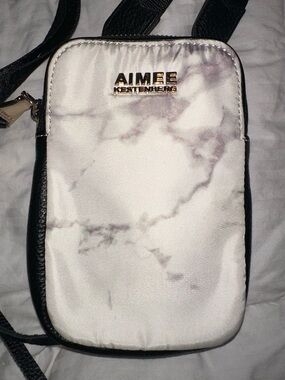 Aimee Kestenberg White Marble Print Crossbody Phone Pouch with Black Trim